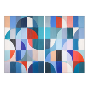 2026, Bauhaus Geometric Painting Diptych, Below the Sea Level, Acrylic Paint on Watercolor Paper by Natalia Roman