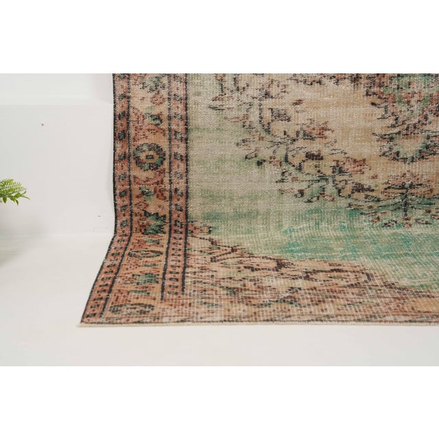 1970s 1970s Vintage Turkish Handmade Wool Cotton Green Area Rug For Sale - Image 5 of 12