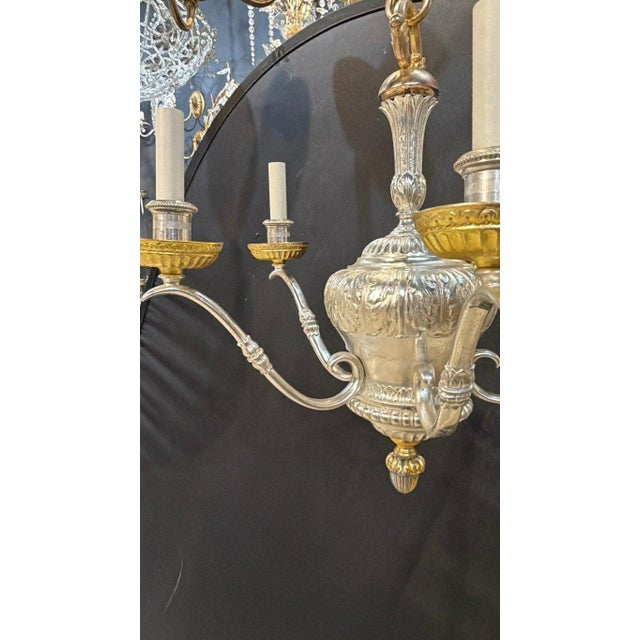 Neoclassical 1900 Caldwell Silver and Gild Bronze Chandelier 5 Lights For Sale - Image 3 of 8