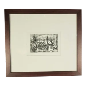 Etching of Venice Huber Mid-Century
