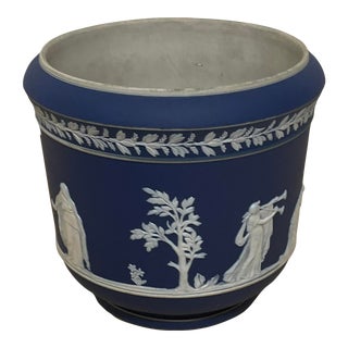 Antique English ‘Adams Tunstall’ Blue Jasperware Flower Pot Planter For Sale