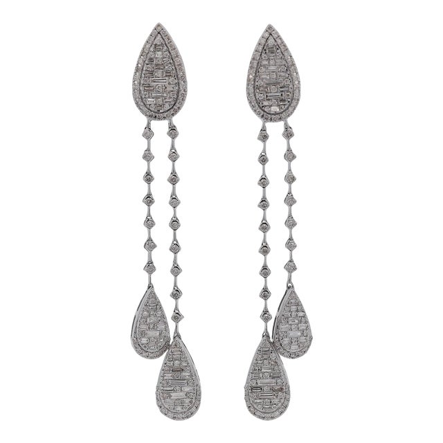 14k White Gold 1.41 Carat Pear Shape Drop Diamond Earrings - 2 Pieces For Sale