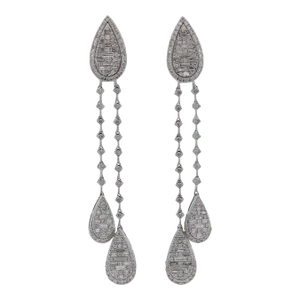 14k White Gold 1.41 Carat Pear Shape Drop Diamond Earrings - 2 Pieces