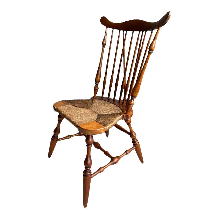 Early 20th Century Antique Maple Brace Back Windsor Rush Seat Side