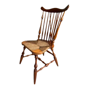 Early 20th Century Antique Maple Brace Back Windsor Rush Seat Side Chair by Cochran Chair