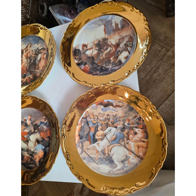 Gold Six Old Master Renaissance Art Cabinet Plates With Gold Exterior Rims For Sale - Image 8 of 14