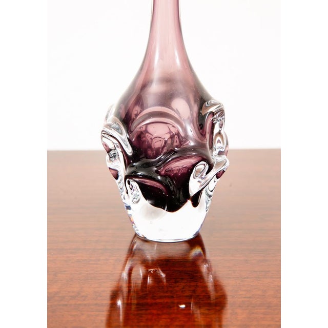 Mid Century Modern Art Glass Vase Floral 2 Tone Sweden Purple Glass Two Flowers For Sale - Image 4 of 11