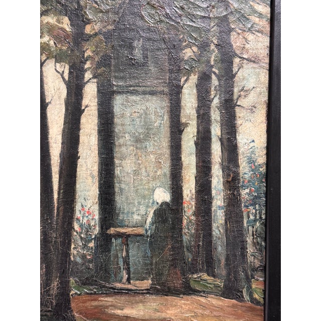19th Century Belgian Flemish Oil Woman by the Shrine For Sale - Image 4 of 12