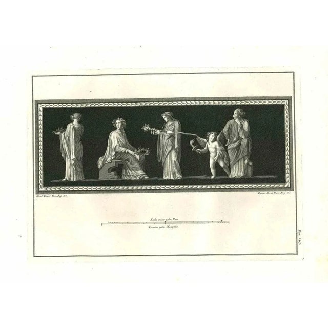 Ancient roman painting - the reverence scene from the series "antiquities of herculaneum", is an original etching on paper...