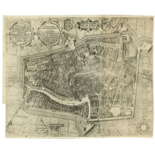 Antique Map of the City of Leeuwarden by Bast, 1603 For Sale