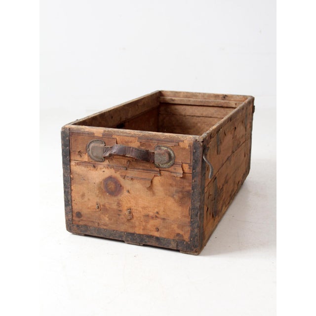 Wood Antique Trunk Base Primitive Storage Box For Sale - Image 7 of 16