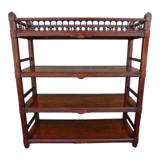 Antique English Solid Mahogany Inlaid Wood Rail Four Tier Bookcase Bookshelf Book Shelf For Sale