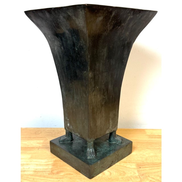 Monumental French Moderne Bronze Vase with Verdigris Patina, in the Manner of Gilbert Poillerat, 1950s A striking French...