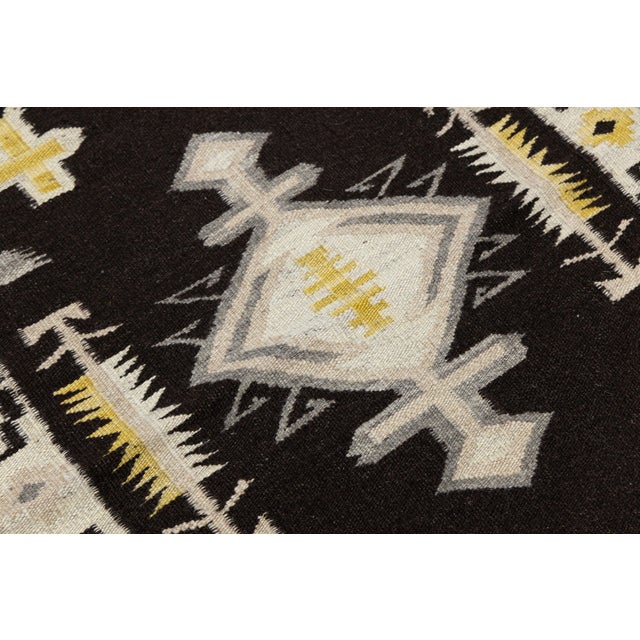 Textile Modern Navajo Style Handmade Wool Area Rug in Black, Cream & Ochre Accent For Sale - Image 7 of 8