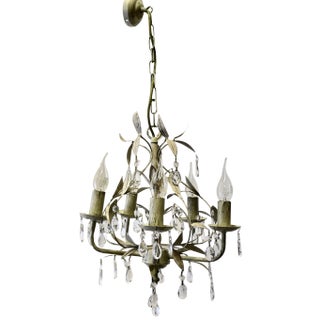 White Toleware Open Basket Ceiling Chandelier, 1950s For Sale