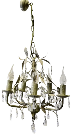 White Toleware Open Basket Ceiling Chandelier, 1950s