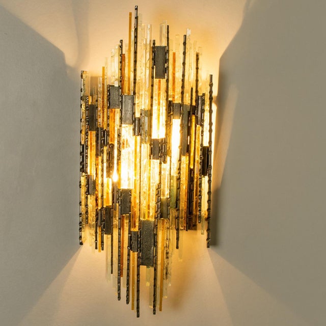 1970s Sculpted Glass Silver Yellow Wall Light from Poliarte, Italy, 1970s For Sale - Image 5 of 13
