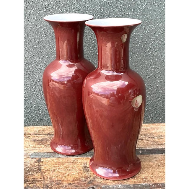 Vintage Chocolate Ceramic Vases - A Pair For Sale - Image 9 of 12