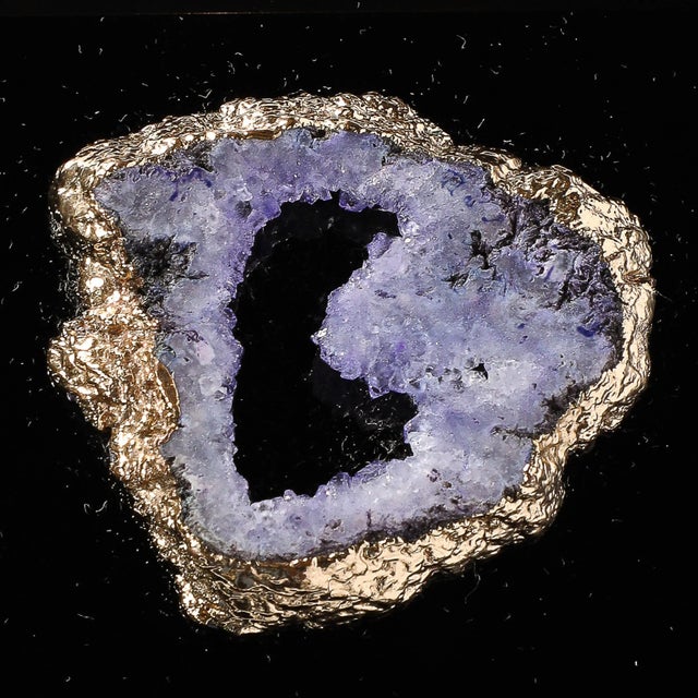 Late 20th Century Modernist Black Mirror Box W/ Beveled & Sliced Gilt Geode Detailing For Sale - Image 5 of 12