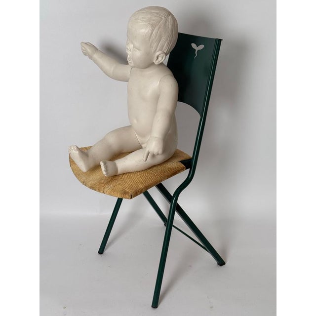 Green Mia Folding Chair with Rush Seat attributed to Giorgio Cattelan, Italy, 1980s For Sale - Image 3 of 18