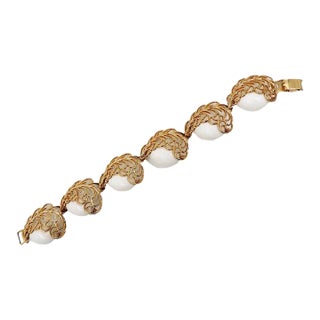 Vintage 1950s Signed Napier Filigree White Resin Bracelet For Sale