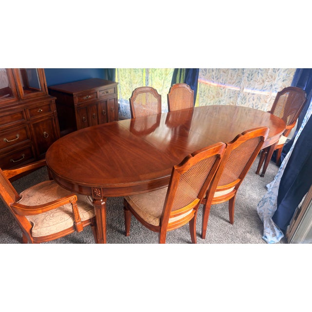 9 Piece Dining Set- Vintage White Furniture Co. French Provincial Dining Table-6 Cane Chairs With Custom Felt Pads (Incl. 2 Leafs & Felt Pads) For Sale - Image 11 of 12