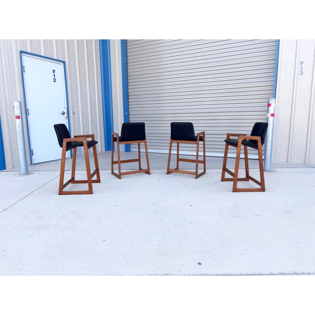 1960s Danish Modern Teak Barstool Set of 4 For Sale In Los Angeles - Image 6 of 12