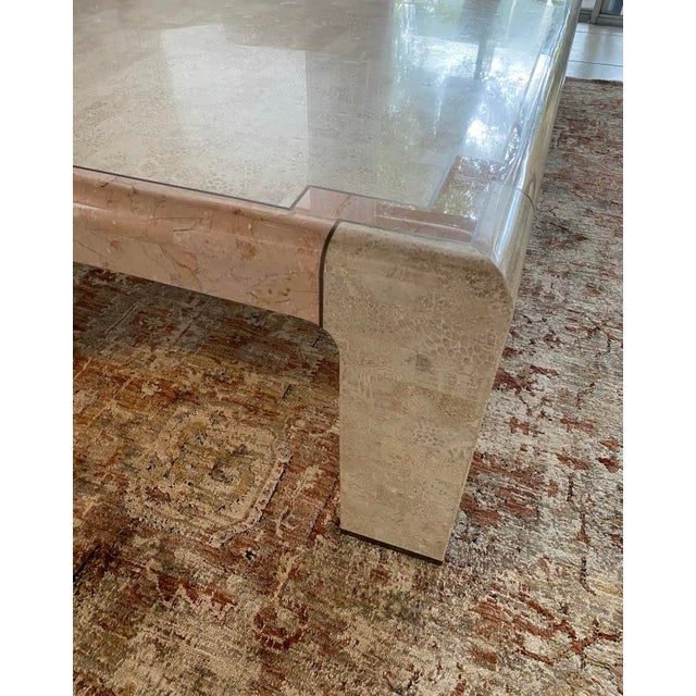 Tessellated Stone Square Coffee Table With Pink Marble Inlay in the Style of Maitland-Smith For Sale In Miami - Image 6 of 12