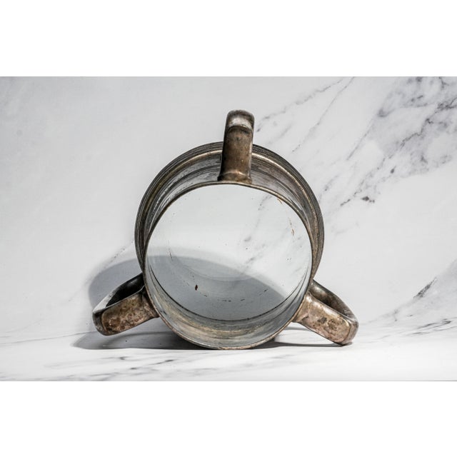 Metal Sculptural Antique Silverplate Triple Handle Trophy Cup Sporting Award Golf Club Home Man Cave Decor For Sale - Image 7 of 9