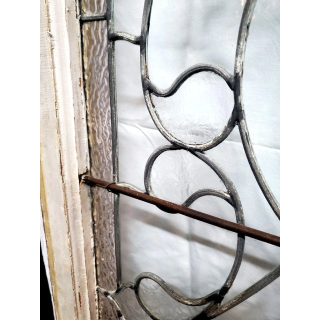 Pair of Early 20th Century Leaded and Textured Glass Cabinet Doors / Windows For Sale - Image 4 of 11