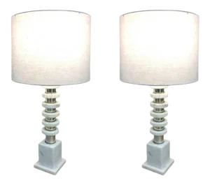 Italian Mid-Century Modern Marble & Chrome Lamps - a Pair