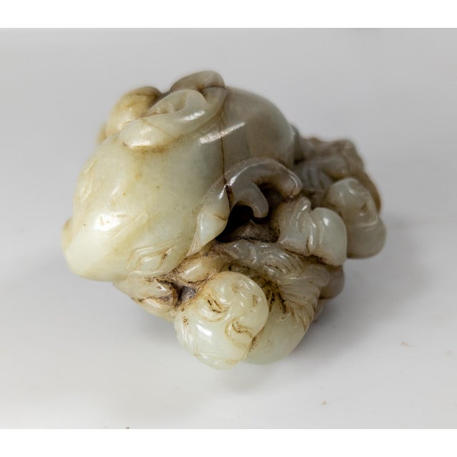 Mid 20th Century 20th Century Chinese Qing Style Nephrite Jade Carving of Boys and Ram For Sale - Image 5 of 13