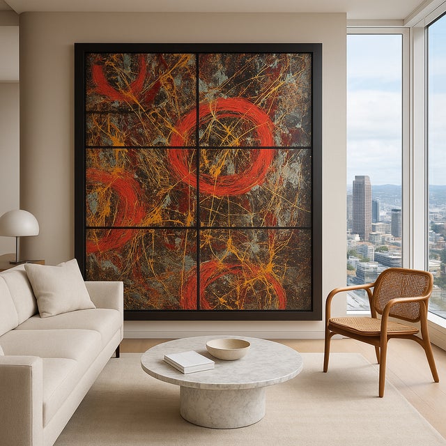 Monumental Abstract Expressionist Panel Artwork, 6' X 5' One of a Kind - Jackson Pollock Style For Sale - Image 4 of 10