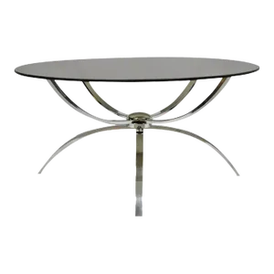 Mid Century Italian Modern Chrome Steel Spider Base Round Glass Top Coffee Table