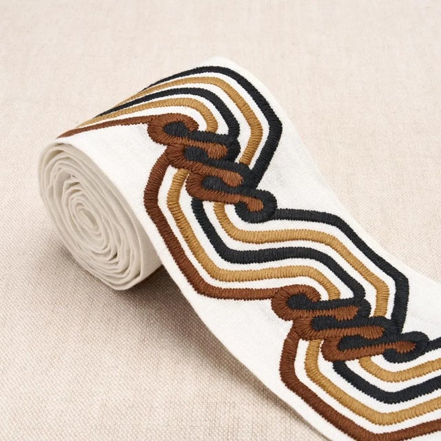 Contemporary Schumacher The Twist Embroidered Tape in Brown For Sale - Image 3 of 4