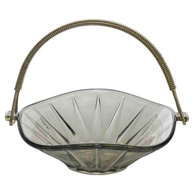 Vintage Glass Basket, Italy, 1950s For Sale