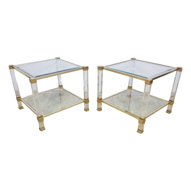 Hollywood Regency Tables in Glass by P. Vandel, Paris, 1970s, Set of 2 For Sale