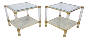Hollywood Regency Tables in Glass by P. Vandel, Paris, 1970s, Set of 2