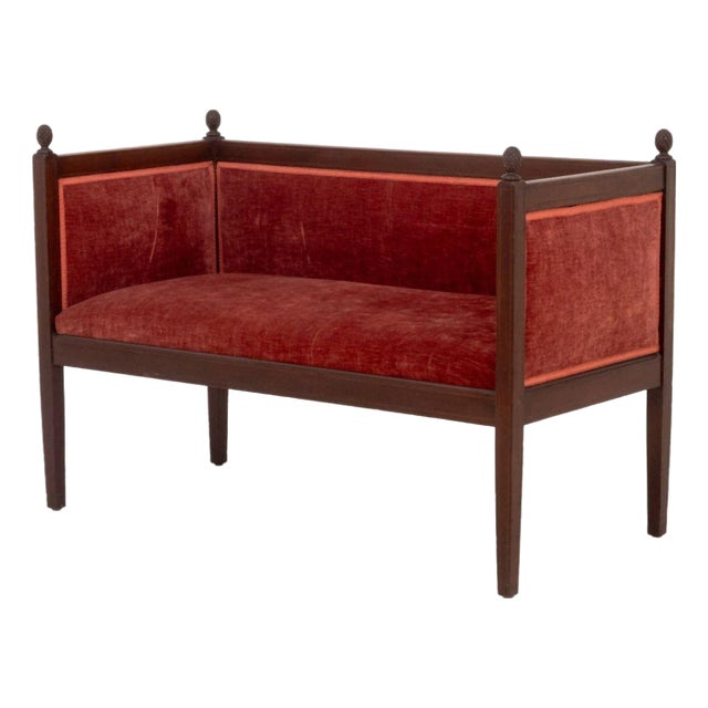 Louis XVI Style Velvet Upholstered Mahogany Sofa For Sale