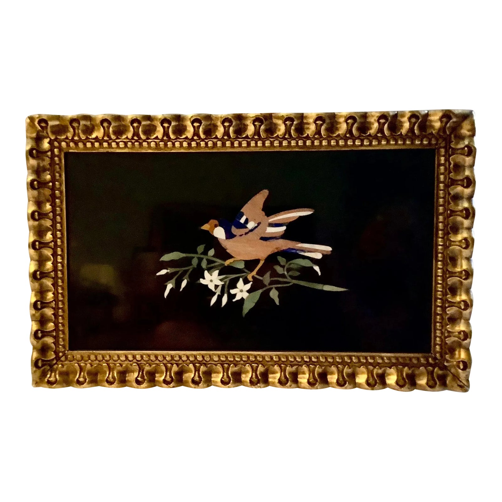 Vintage Italian Pietra Dura Mosaic Plaque on Marble, Framed (2