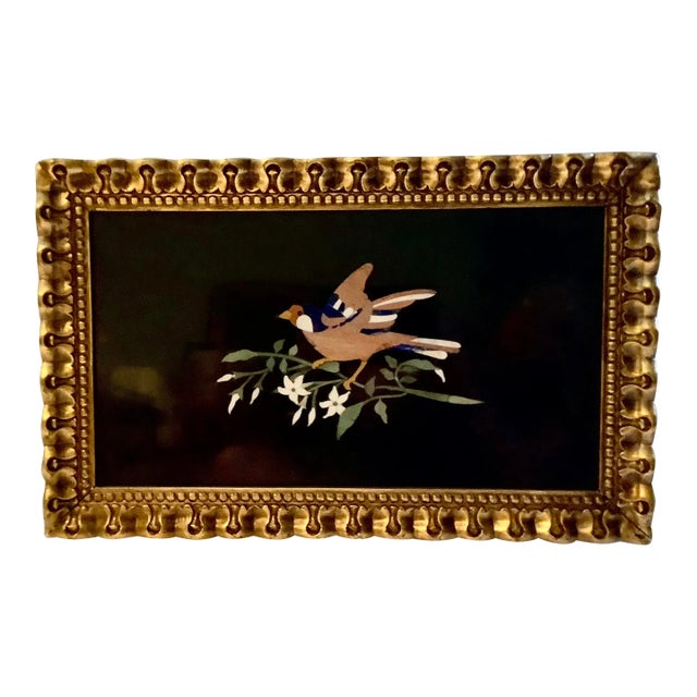 Vintage Italian Pietra Dura Mosaic Plaque on Marble, Framed (2) For Sale