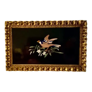 Vintage Italian Pietra Dura Mosaic Plaque on Marble, Framed (2)