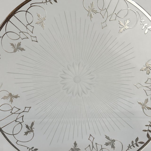 Antique Large 10-Inch Silver Overlay & Glass Floral Wine Coaster or Table Trivet For Sale - Image 4 of 15