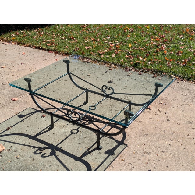 Attributed to Paul Ferrante "Emilio" Giacometti Style Coffee Table in Hammered Wrought Iron For Sale In Detroit - Image 6 of 9