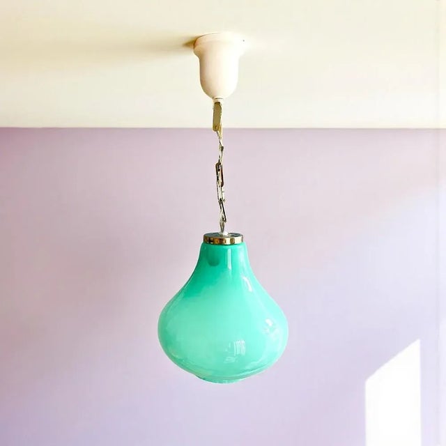 Mid-Century Turquoise Opaline Glass Hanging Light, 1960s For Sale - Image 10 of 10