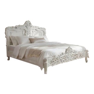 French Rococo Solid Mahogany King Bed Frame For Sale
