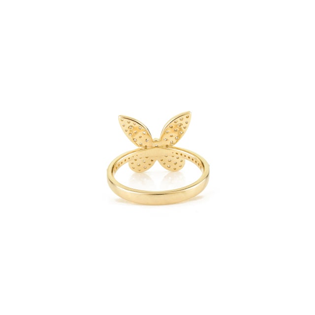 Metal Art Deco Butterfly Ring With Cluster Diamonds in 14k Yellow Gold Size 6.5 For Sale - Image 7 of 11