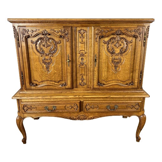 Vintage French Louis XVI Style Oak Carved Sideboard For Sale