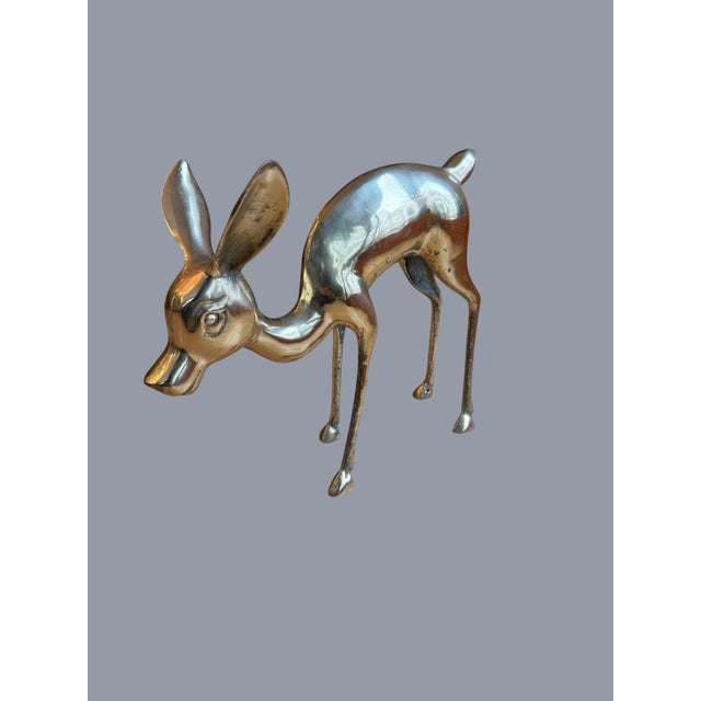 1960s Vintage Solid Brass Large Deer Boho Bambi Fawn Doe For Sale - Image 5 of 11