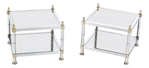 Pair of Chrome Brass and Smoked Glass Square End or Side Lamp Tables Stands Mint